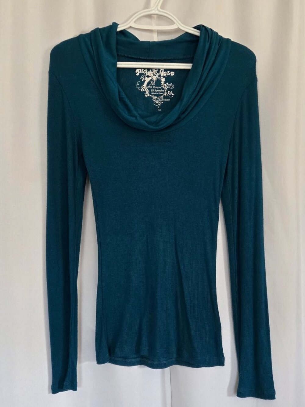 Planet Gold teal cowl neck jersey